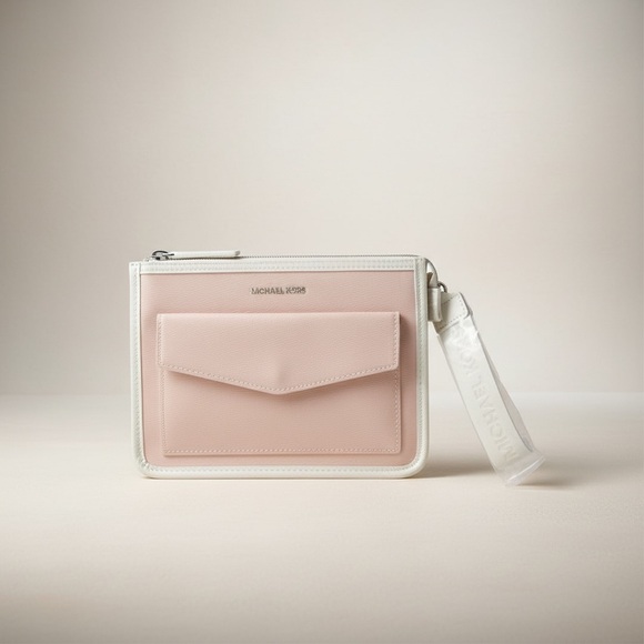 Michael Kors Handbags - MICHAEL KORS Blush Pink and White Leather Wristlet Clutch